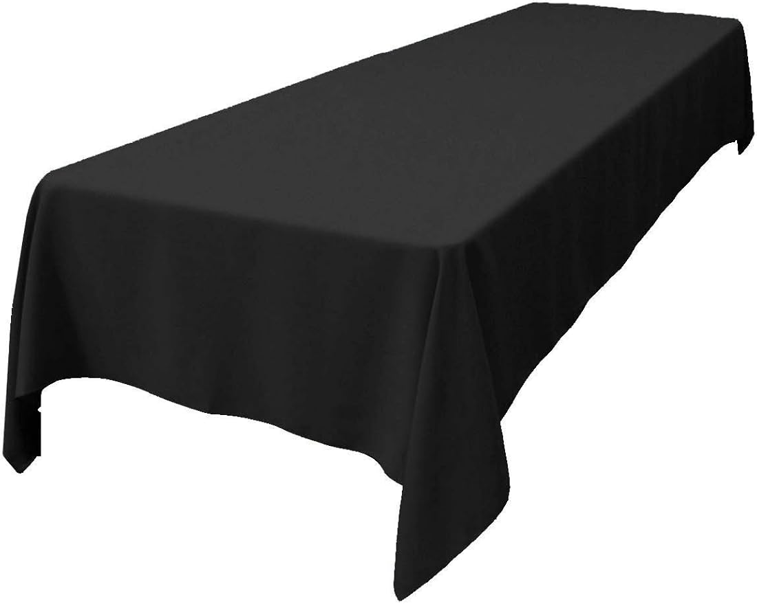 LA Linen Polyester Poplin Washable Rectangular Tablecloth, Stain and Wrinkle Resistant Table Cover 60x144, Fabric Table Cloth For Dinning, Kitchen, Party, Holiday 60 by 144-Inch, Black 60 in x 144 in