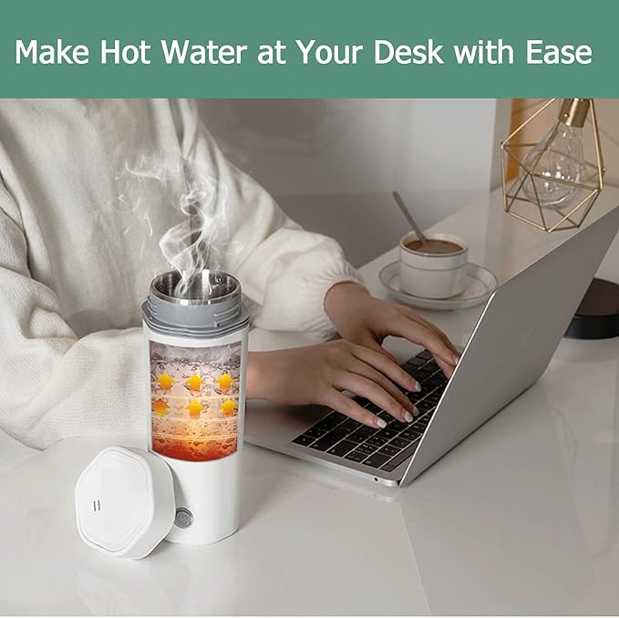 Electric Travel Kettle, Portable Electric Kettle, Mini Hot Water Boiler, Small Travel Tea Kettle Fast Boiling Water, One Cup Hot Water Maker, 350ml-White