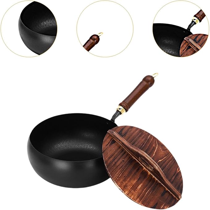 Wok Pan Chinese Wok Boiling Non Stick Skillet Uncoated General Cooking Wok Induction Cooker Gas Stir Fry Pan Round Bottom Wok, Wok Pan with Lid