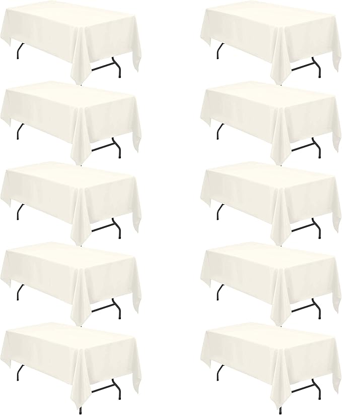 BRILLMAX 10 Pack Ivory Tablecloths 60 x 102 Inch for 6ft Rectangle Tables - 150 GSM Polyester Fabric, 15" Standard Drop, Water, Stain & Wrinkle Resistant Cloth Cover for Wedding Dining Buffet