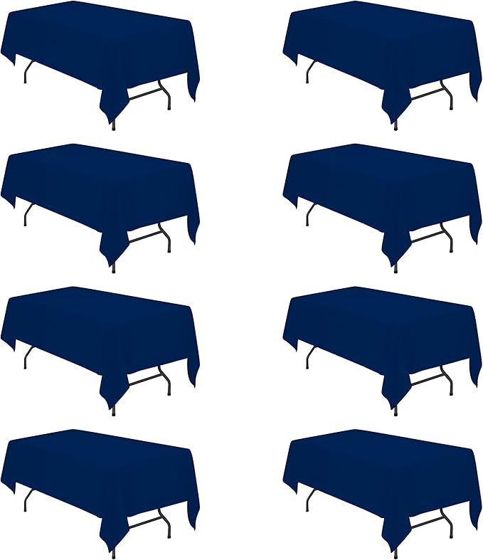 BRILLMAX 8 Pack Navy Blue Tablecloths 60 x 102 Inch for 6ft Rectangle Tables - 150 GSM Polyester Fabric, 15" Standard Drop, Water, Stain & Wrinkle Resistant Cloth Cover for Wedding Dining Buffet