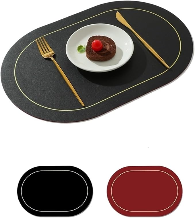Nordic Style Leather Western Table Mat PVC Oil-Proof Table Mat Hotel Home Dining Plate Mat Non-Slip Heat Insulation Pad(Black A)