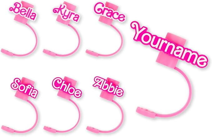 Custom Hot Pink Straw Cover Cap Tip, Personalized Pink Girl Name Tags, Cups with Lids and Straws Topper Compatible with 30 & 40 Oz Tumbler Funny Useful Cute Gifts for Girls Women