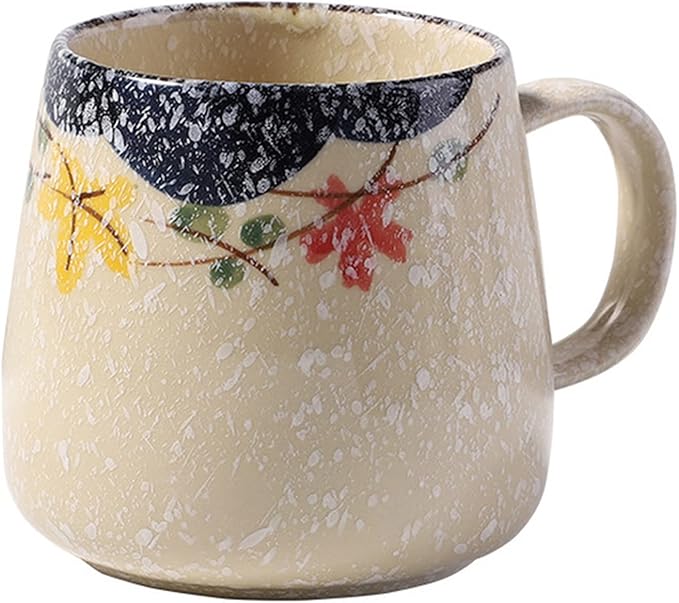 Vintage Coffee Mug Japanese Retro Style Ceramic Cups, 380ml Kiln Change Clay Breakfast Cup Creative Gift for Friends(Style F)
