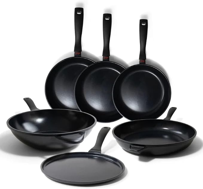 Alva Energy Nonstick Ceramic Frying Pan 6-Piece Set - Lightweight, Easy to Clean and Made without PFAS, PFOA & PTFE - Induction and All Stovetop Compatible with Even Heat Distribution