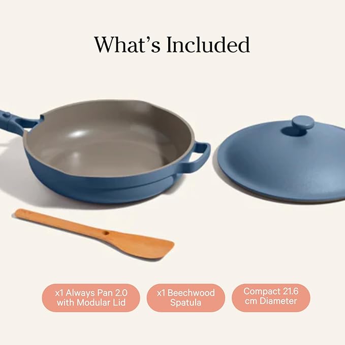 Our Place Mini Always Pan | 8.5" Ceramic Pan with Modular Lid & Beechwood Spatula | Patented 10-in-1 Nonstick, Non-Toxic Cookware Made Without PFAS | Induction & Oven-Safe up to 450°F | Blue Salt