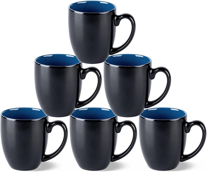 GBhome 12oz Coffee Mugs Set of 6, Large Ceramic Coffee Mugs for Man, Woman, Dad, Mom, Modern Coffee Mugs Set with handle for Tea/Latte/Cappuccino/Milk/Cocoa. Dishwasher&Microwave Safe,Blue