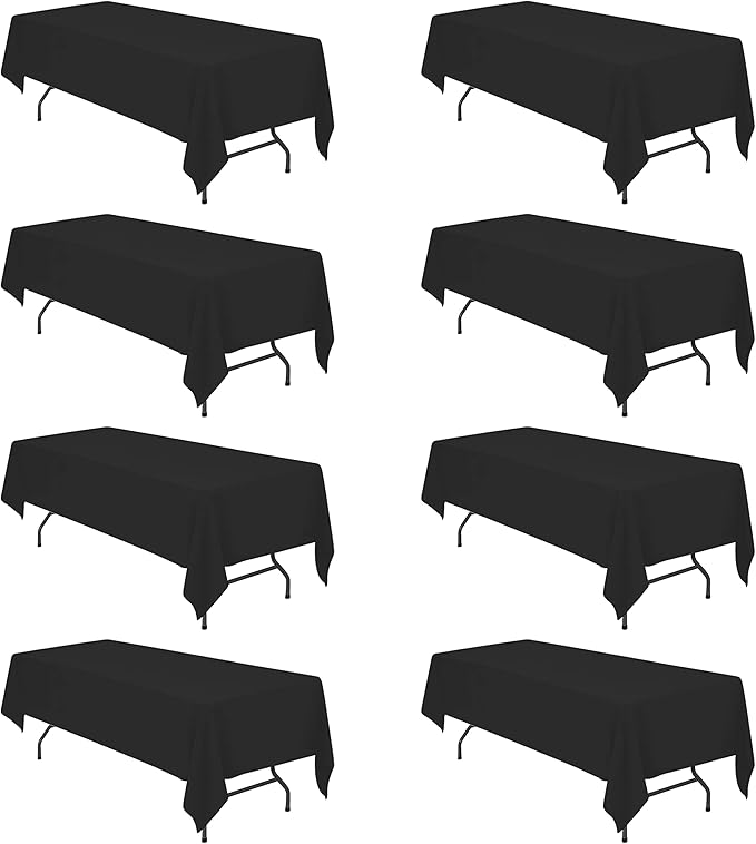BRILLMAX 8 Pack Black Tablecloths 60 x 126 Inch for 8ft Rectangle Tables - 150 GSM Polyester Fabric, 15" Standard Drop, Water, Stain & Wrinkle Resistant Cloth Cover for Wedding Banquet Dining Buffet