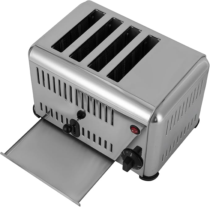 4 Slice Toaster, Stainless Steel, 1650W, Time Adjustable, Even Heating and Fast Cooking, Bread, Sandwiches, Meatloaf, Silver
