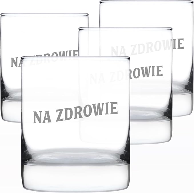Bevvee Na Zdrowie - Polish Cheers - Whiskey Rocks Glass - Fun Poland Themed Gifts or Party Decor for Women and Men - Set of 4-10.25 Oz