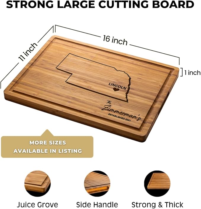 Bamboo State Cutting Boards - Nebraska Map Souvenirs, US State Map Home Decor, Destination Gifts for Family, Decorations for Home Kitchen, Housewarming Gifts