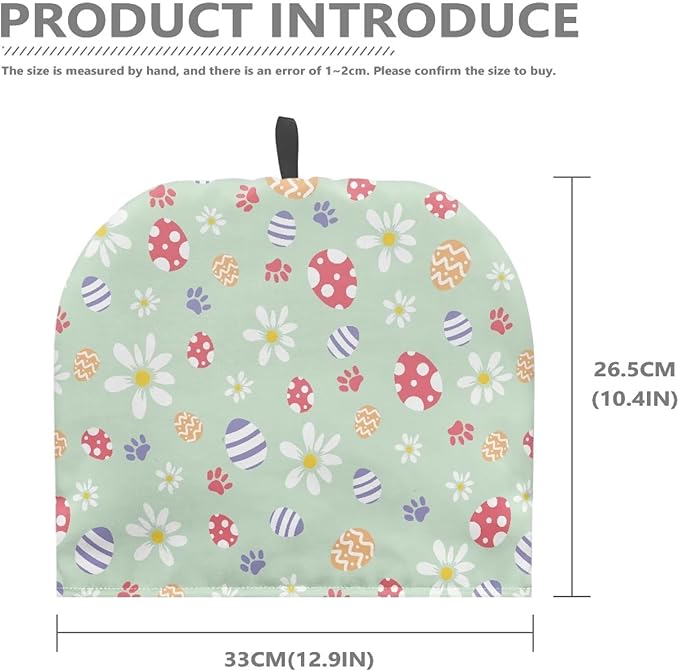 Tea Cozy for Teapots with Handle, Easter Eggs Paw & Daisy Print Dust Insulated Cover, Hanging Fold-Up Design, Suitable for Kitchen and Living Room Table Decoration