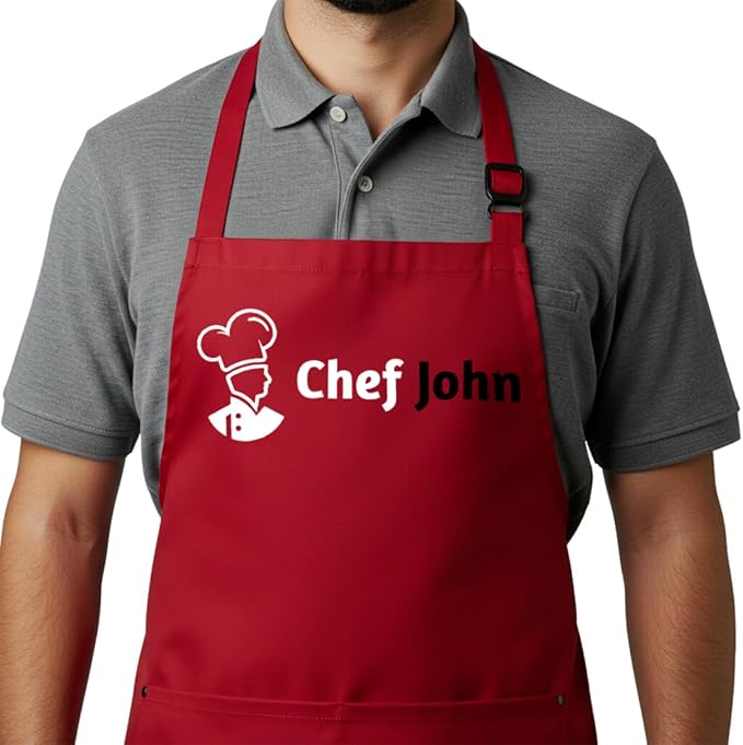 Chef Apron with Custom Name, Personalized Apron with Pockets, Adjustable Neck, Unique Gift for Men, Women, Dad or Mom