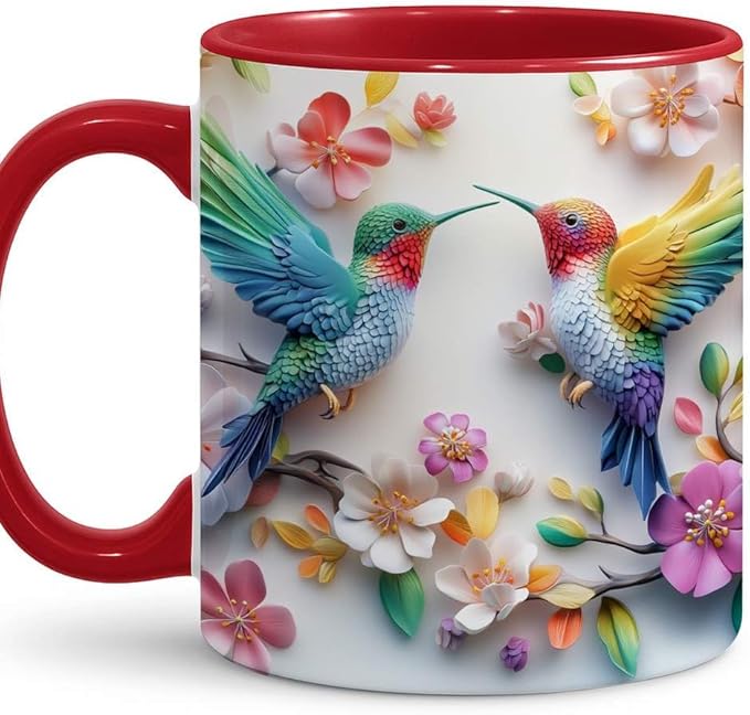 Couple Hummingbird Christmas Coffee Mugs - Hummingbird Christmas Mugs for Women Men Dad Mom Kids Adults - Birthday Xmas Gifts for Friends Coworkers Bird Lovers - 11oz Printed Ceramic Coffee Cups
