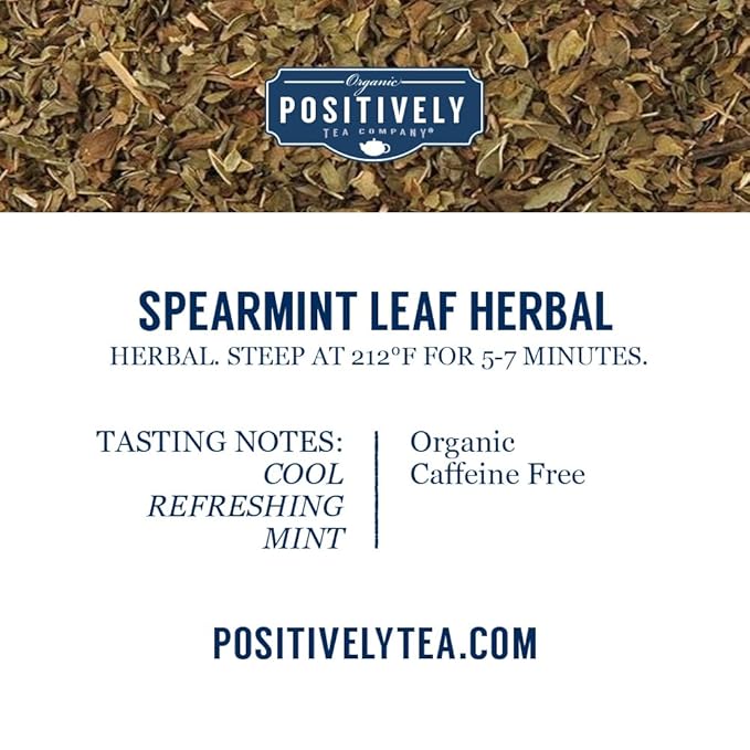 Positively Tea Company, Organic Spearmint Leaf, Herbal Tea, Loose Leaf, USDA Organic, 1 Pound Bag