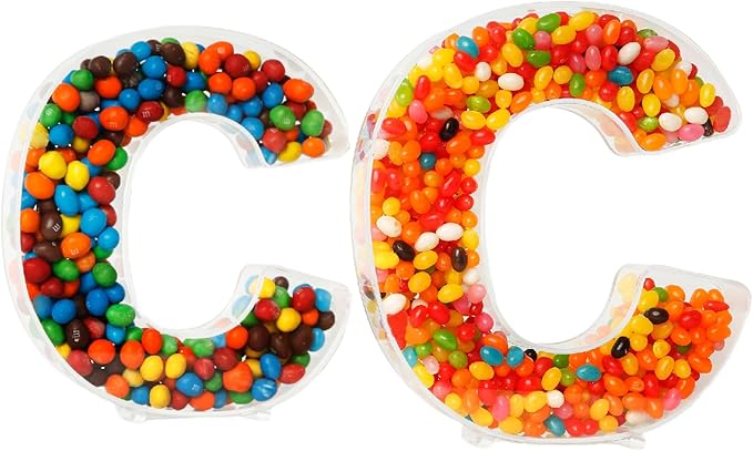 Fillable Alphabet Acrylic Tray Letter Candy Jar Reusable Party Food Jar with Magnetic Lid 10-Inch Sealed Decorative Box (C)