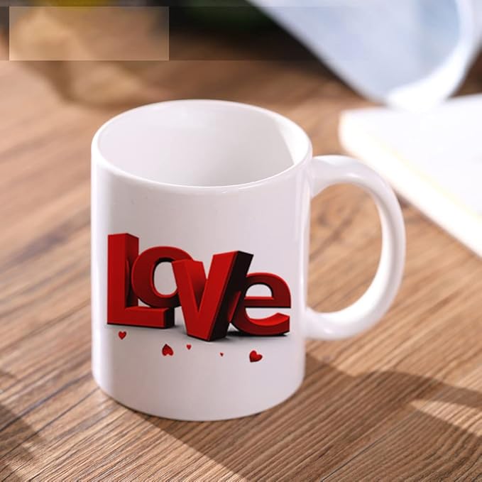 DIY Customized Ceramic Mug Personalized Coffee Milk Cup 350ML Creative Present Gift Print Picture Photo Logo Text(Heart-Shaped Handle)
