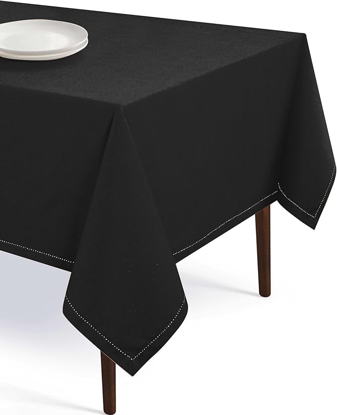 Farmhouse 52"x70" Tablecloth 100% Cotton Washable Rustic Rectangle Table Cover Decorative for Gifts, Dining, BBQ, Buffet Parties & Camping - Black