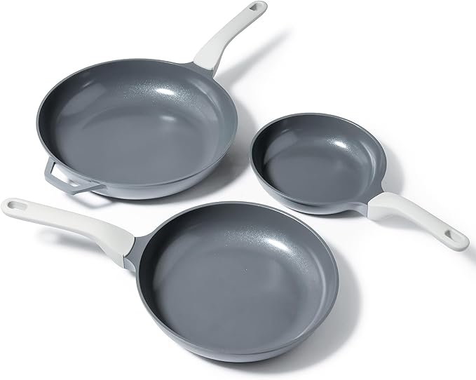 PRICUSIS 5Pcs Nonstick Ceramic Frying Pan Set, 8+10+12 Inch Induction Compatible with Stay Cool Handle, Fully Coated, 100% Dishwasher Safe, Healthy PTFE PFAS & PFOA Free Omelet Pans (Blueberry Gray