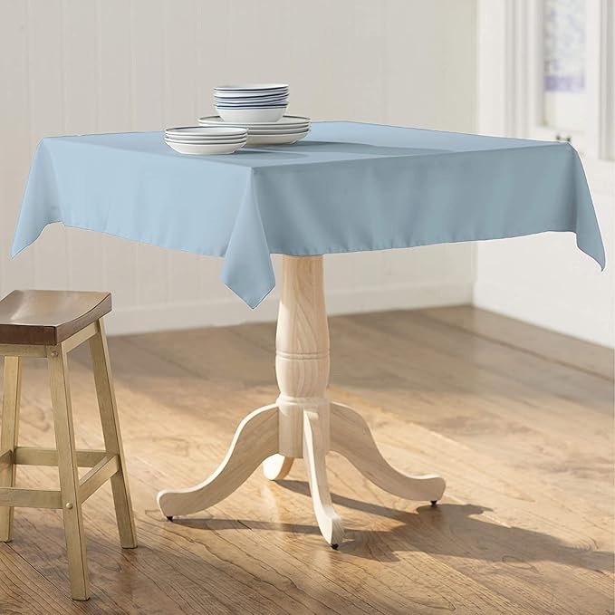LA Linen Polyester Poplin Washable Square Tablecloth, Stain and Wrinkle Resistant Table Cover 58x58, Fabric Table Cloth for Dinning, Kitchen, Party, Holiday 58 by 58-Inch, Blue Light