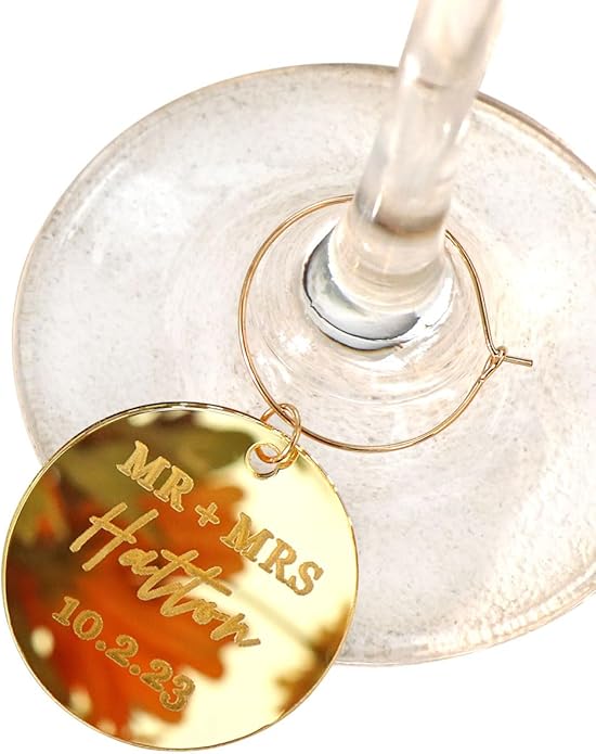 Personalized Wine Glass Charms with Rings,1.33 Inch Round Drink Markers and Name Tags for Stem Glasses Identification,Custom Place Cards for Valentine's Day,Wedding,Bridal Party Favors…