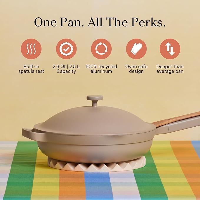 Our Place Always Pan 2.0 | 10.5" Ceramic Pan with Modular Lid, Steamer Basket & Spatula | Patented 10-in-1 Nonstick, Non-Toxic Cookware Made Without PFAS | Induction & Oven-Safe up to 450°F | Steam