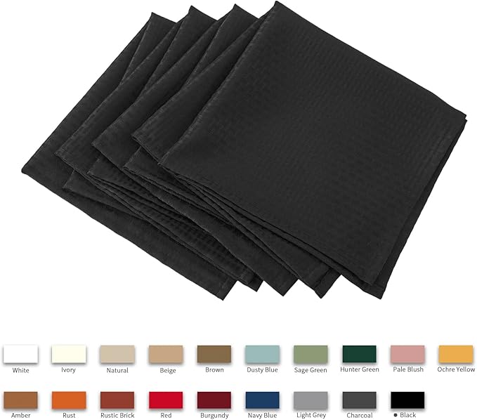 maxmill Cloth Napkins 20 x 20 Inch Weaved Texture Pattern Soft Comfortable and Luxury Serviette for Restaurant Family Dinners Weddings Parties and Banquets Set of 4 Pieces, Black