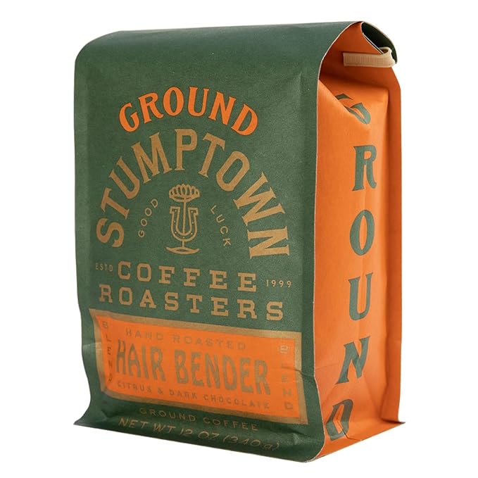 Stumptown Coffee Roasters, Medium Roast Ground Coffee - Hair Bender 12 Ounce Bag, Flavor Notes of Citrus and Dark Chocolate (Pack of 2)