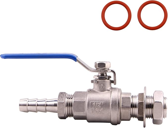 DERNORD 1/2 Inch Stainless Steel Ball Valve Weldless Bulkhead For Home Brew Kettle (1/2 NPT to 1/2 Barb Hose)
