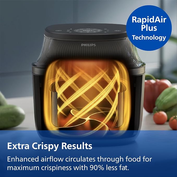 Philips Airfryer 3000 Series - Premium 6.5qt Airfryer with Window, RapidAir Plus Technology, 16 Ways to Cook, 90% Less Fat, Easy to Clean, Touchscreen, Energy Saving (NA330/00)
