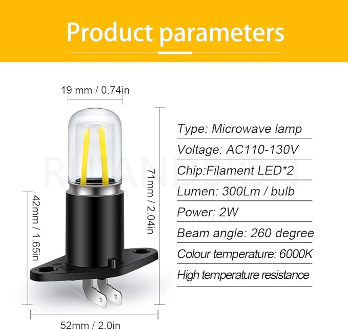 Ruiandsion Z187 T170 LED Microwave Light Bulb White 110V 125V 130V 110-130V 2W Equivalent 20W LED Filament Light Bulb Replacement for Microwave Oven Light - W01