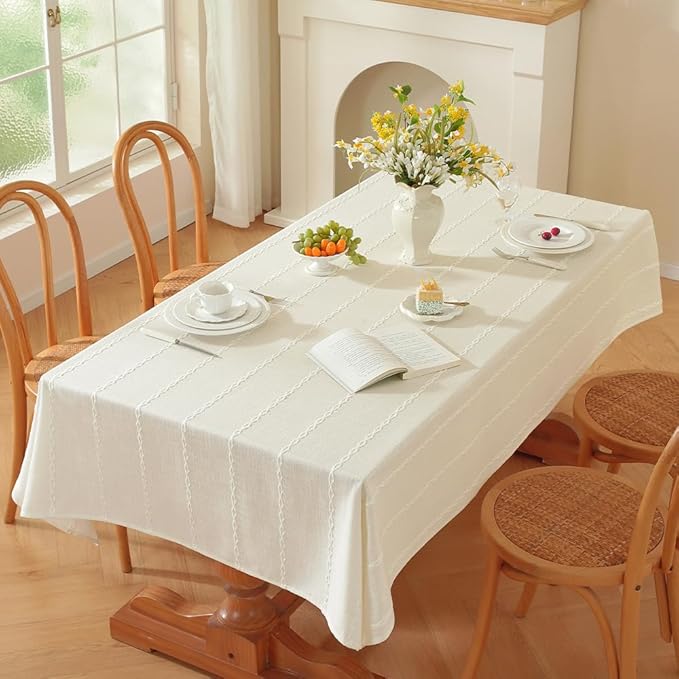 Zobesta White Table Cloth Rectangle 53 x 86 Inch, Cotton Linen White Tablecloth for Rectangle Tables, Washable Farmhouse Soft Boho Tablecloth for Party, Holiday, Picnic, Dining, Outdoor, Wedding