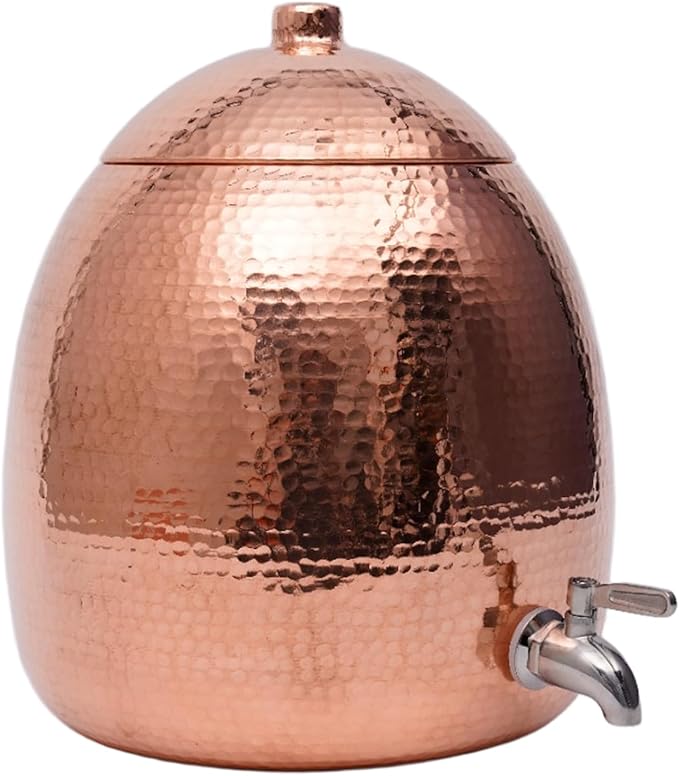 2.5 Gallon Hand-Hammered100% Pure Copper Water Dispenser - AyurvedicUncoated Artisan Crafted, Mirror Polished for Home & Office Use