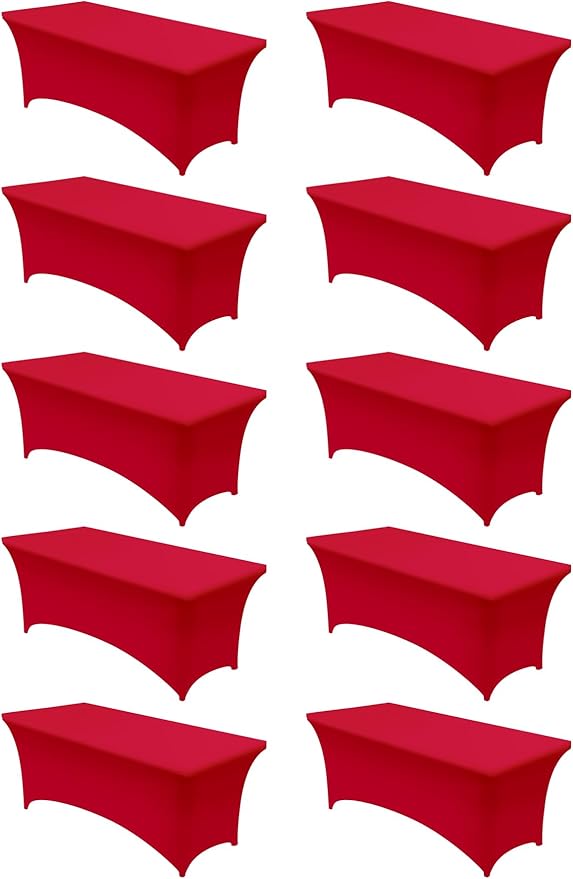 Utopia Kitchen Spandex Tablecloth 10 Pack [6FT, Red] Tight, Fitted, Washable and Wrinkle Resistant Stretch Table Cloth Rectangle Cover for Trade Show, Weddings & Parties [72Lx30Wx30H Inch]