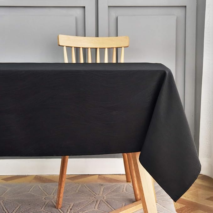 maxmill Square Table Cloth Swirl Design Water Proof Wrinkle Free Heavy Weight Soft Tablecloth Decorative Fabric Table Cover for Outdoor and Indoor Use Square 60 x 60 Inch Black