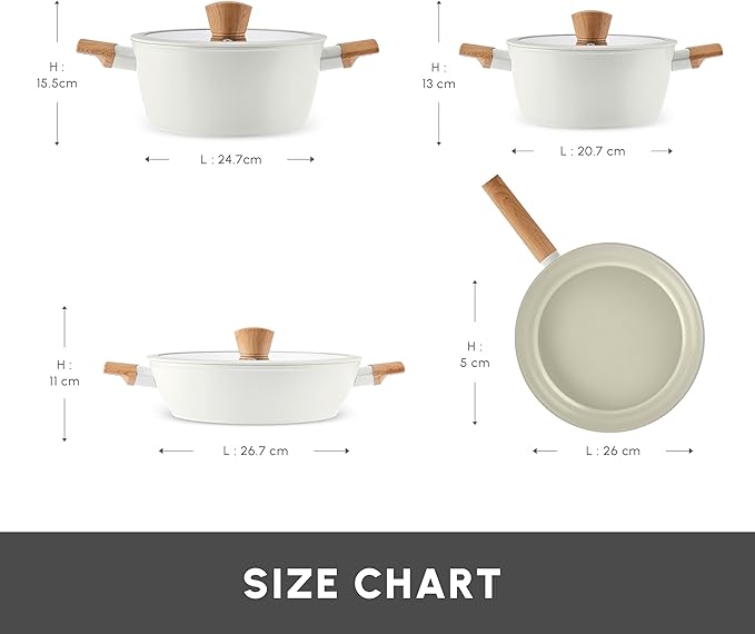 Karaca Swiss Crystal Almond 7-Piece Induction Non-Stick Cookware Set – Cream, PFAS-Free SwissCrystal Coating