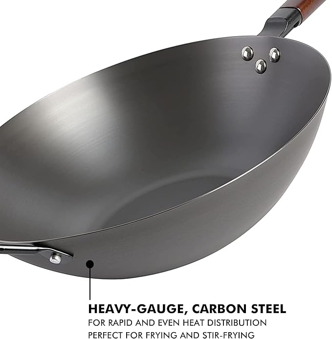 Babish Carbon Steel Flat Bottom Wok and Stir Fry Pan, 14-Inch