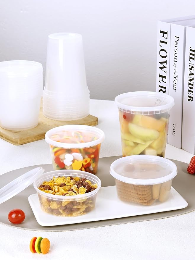 60 Set Deli Containers with Lids - 8oz 12oz 16oz 32oz Combo Plastic Food Storage Containers with Lids, Assorted Size To-Go Containers, Meal Prep Variety pack
