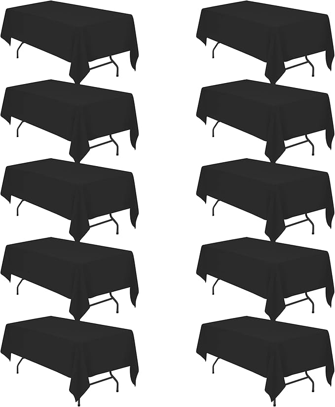 BRILLMAX 10 Pack Black Tablecloths 60 x 102 Inch for 6ft Rectangle Tables - 150 GSM Polyester Fabric, 15" Standard Drop, Water, Stain & Wrinkle Resistant Cloth Cover for Wedding Dining Buffet