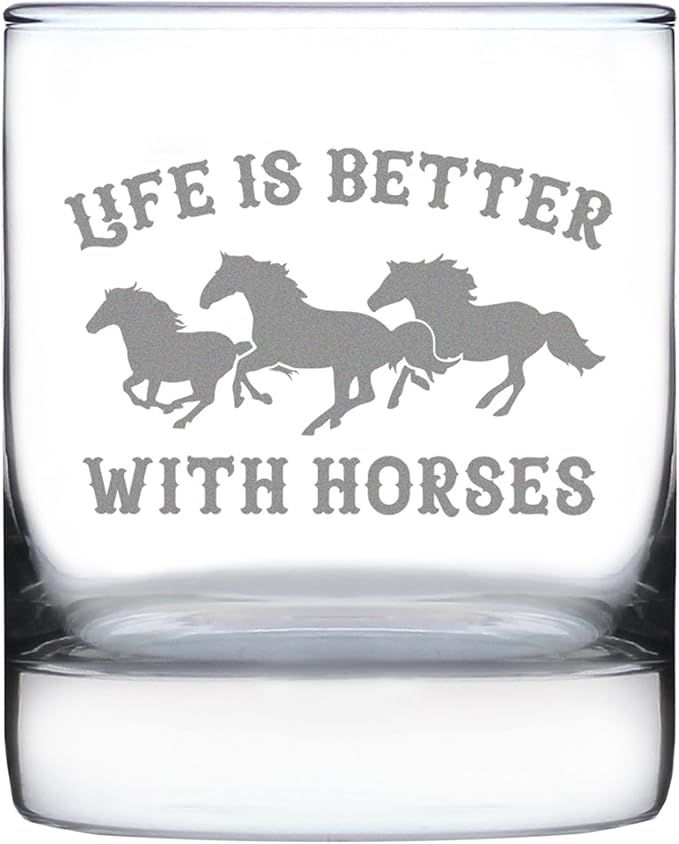 Life Is Better With Horses - Whiskey Rocks Glass Gifts - Funny Horse Gifts and Decor for Men & Women - 10.25 Oz Glasses
