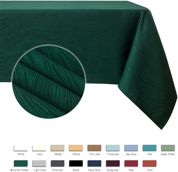 maxmill Jacquard Table Cloth Swirl Pattern Spillproof Wrinkle Resistant Water Proof Heavy Weight Soft Tablecloth for Kitchen Dinning Tabletop, Christmas Parties, Rectangle 60 x 104 Inch, Hunter Green