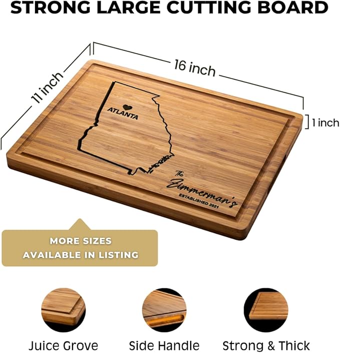 Personalized Georgia Cutting Board Home Decor Gifts, State of Georgia Gifts for Women - Men, Wood Engraved Destination Gifts, Custom Kitchen Gift
