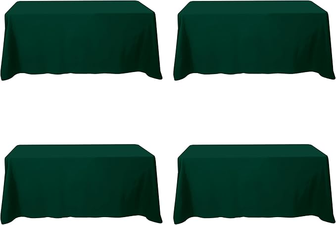 BRILLMAX 4 Pack Hunter Green Tablecloths 90 x 132 Inch for 6ft Rectangle Tables - 150 GSM Polyester Fabric, Floor Length Drop, Water, Stain & Wrinkle Resistant Cloth for Wedding Reception Banquet