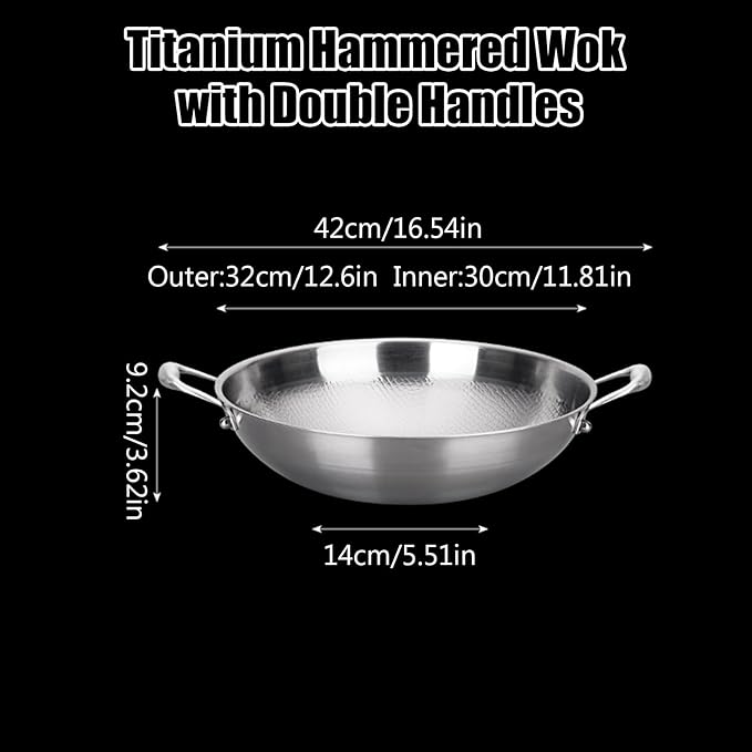 12.6 Inch Titanium Hammered Wok with Double Handles, Frying Pans Nonstick, Non-Stick Wok, Scratch-Resistant Non Stick Titanium Pans for Cooking,No lid 12.6in