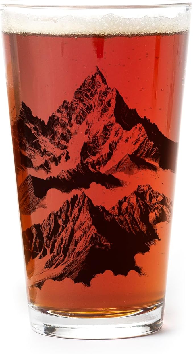 Black Lantern Pint Glasses Mountain Range Beer Glass Set - Two Premium 16oz. Drinking Cups - Dishwasher-Safe