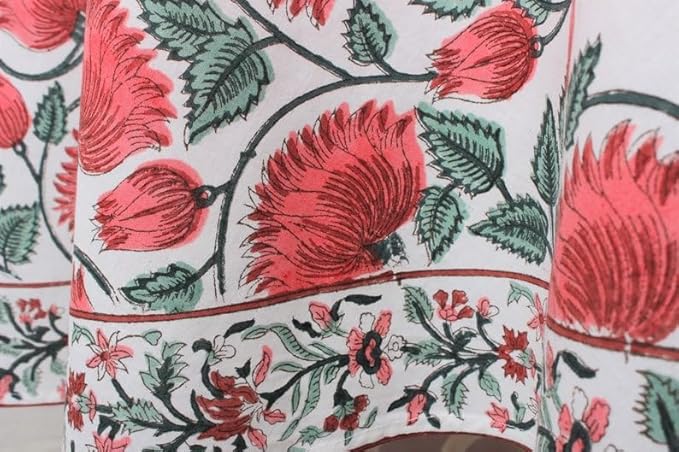 Ridhi Block Print Round Turquoise Green Reusable Tablecloth 100% Cotton 60" Inch Decorative Table Cover eveyday Dining, Home, Party, Wedding, Farmhouse Gift for Spring, Easter, Valentine