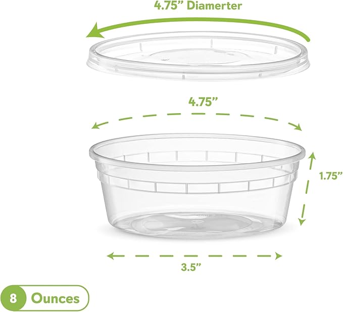 8 OZ - 24 Sets Plastic Deli Food Storage Containers with Airtight Flexible Lids Microwavable, Leak Free, Washable, Freezer Safe.