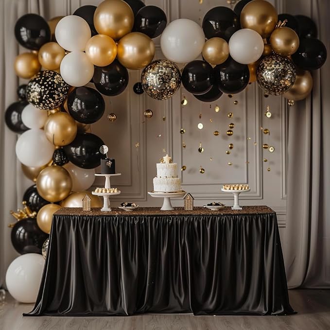 6 Pack Black Rectangle Tablecloth 72 Inch with Elastic Skirt - Wrinkle-Resistant Spandex Fitted 6FT Tables, Stretchable Table Cover for Wedding Banquet Birthday Party Buffet Restaurant