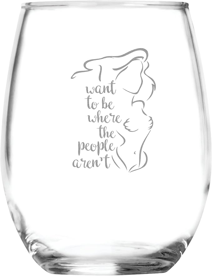 I Want to be Where the People Aren't - 15 oz Stemless Wine Glass Gift - Ideal for Little Mermaid Fan - Ariel Inspired - Funny Birthday Christmas or Movie Themed Gifts - Introvert Humor - Gag - Classic