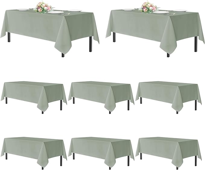 sancua Sage Green Tablecloths for 6 Foot Rectangle Tables, 8 Pack - Washable Polyester Fabric Table Cloth for Wedding Party, Birthday, Banquet Reception, 54x108 Inch